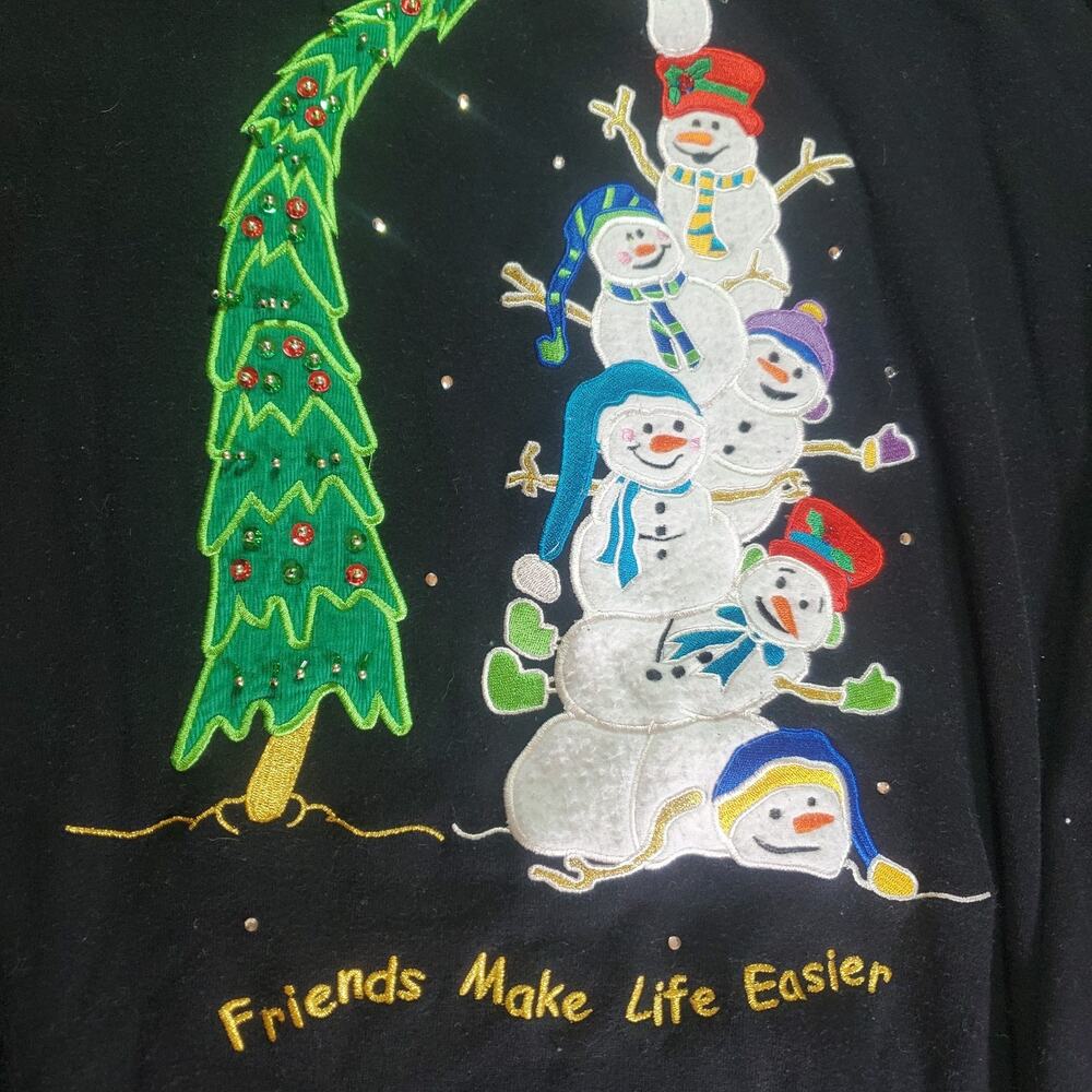 Quacker Factory Womens Plus 1X Black Christmas Sweater Friends Make Life Sweeter - Picture 3 of 8